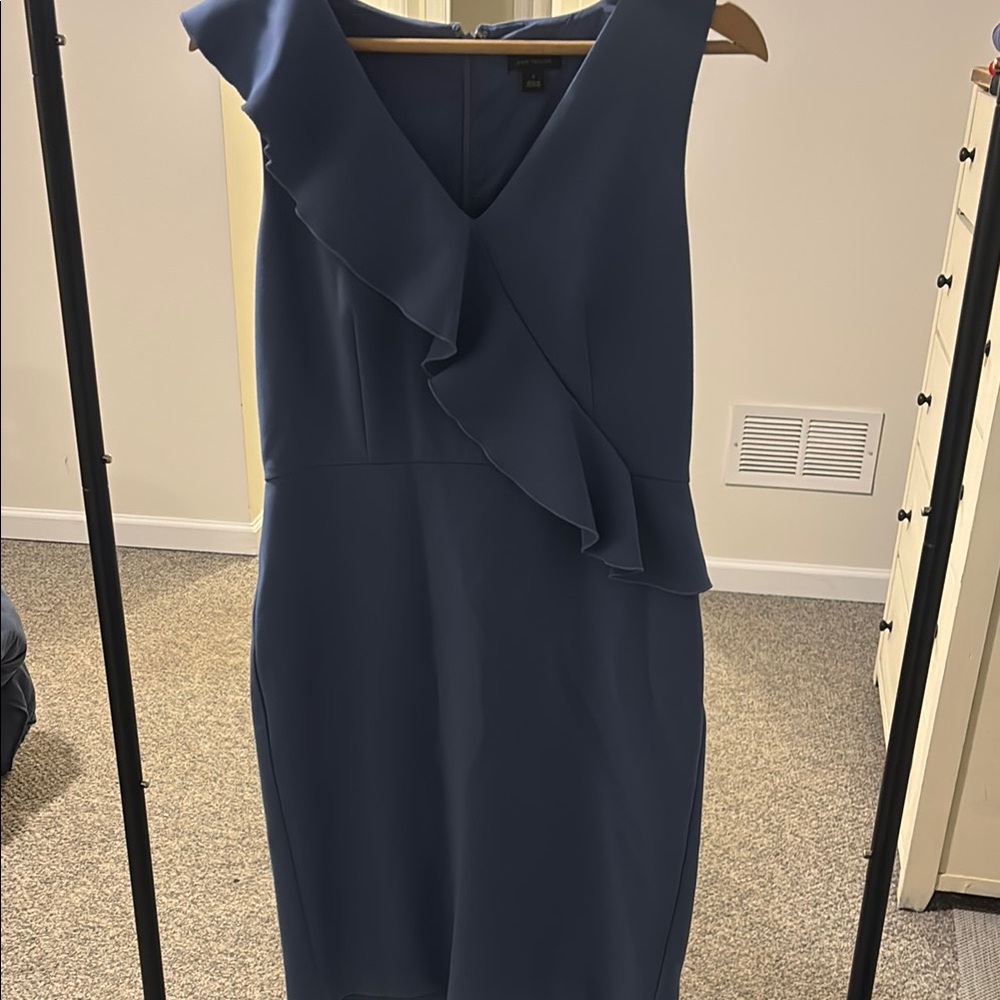 Ann Taylor Ruffle Sheath Dress - blue
